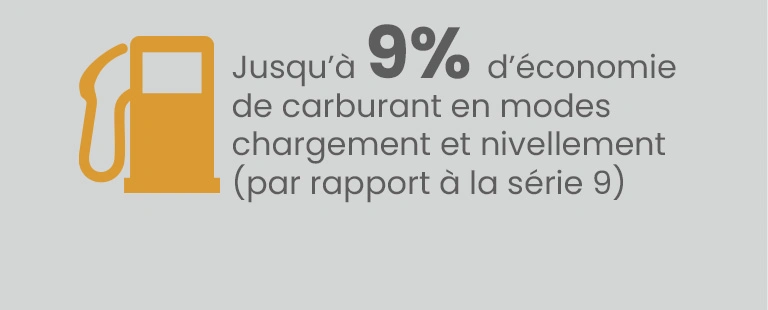 Jusqu’à 9% d’économie de carburant en modes chargement et nivellement (par rapport à la série 9)