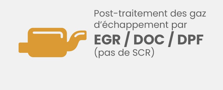 Post-traitement des gaz d’échappement par EGR / DOC / DPF (pas de SCR)